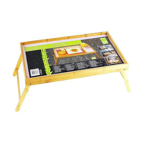 Sammenklappelig sengebakke i bambus/træ - 50 × 30 × 22 cm, hvid