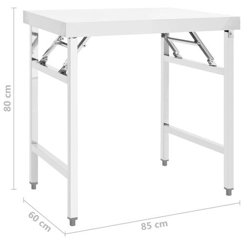Foldbart arbejdsbord til køkken 85x60x80 cm rustfrit stål