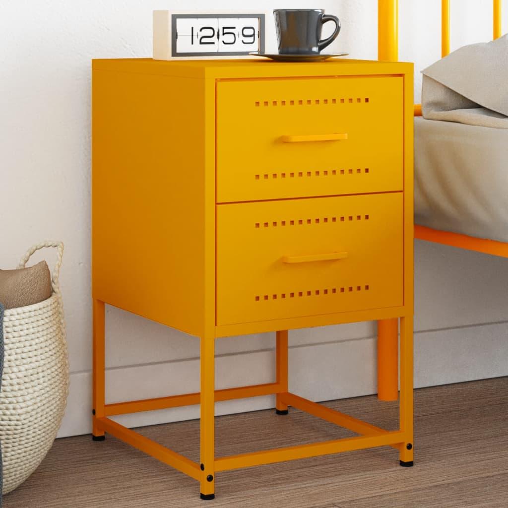 Sengebord i stål 36×39×60,5 cm - sennepsgul, industrielt design