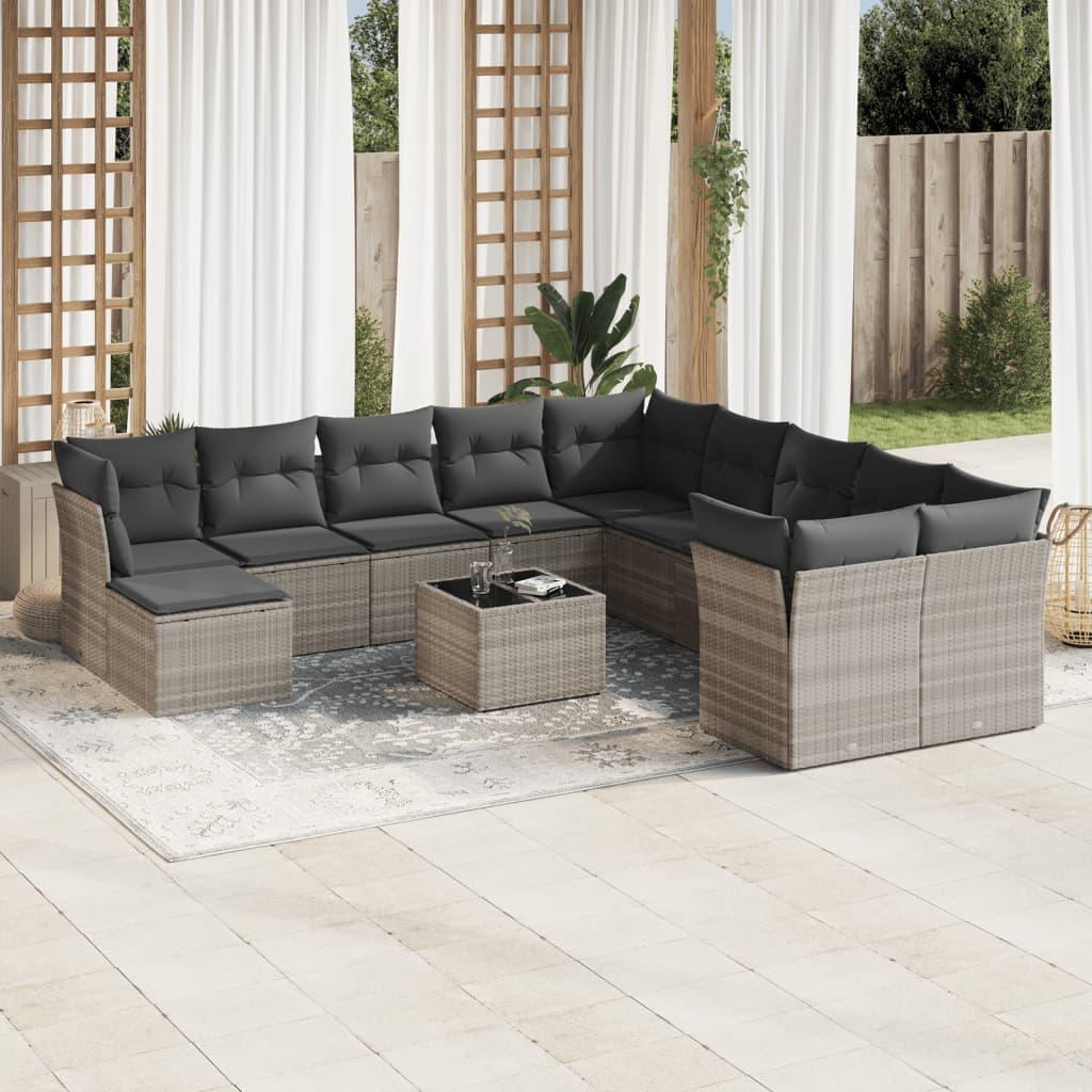 Sofasæt Til Haven 11 Dele Med Hynder Polyrattan - Lysegrå / Med bord