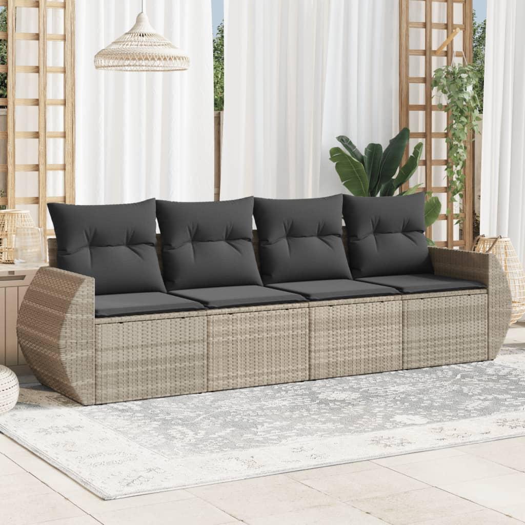 Sofasæt til haven 4 dele med hynder og opbevaring i polyrattan lysegrå