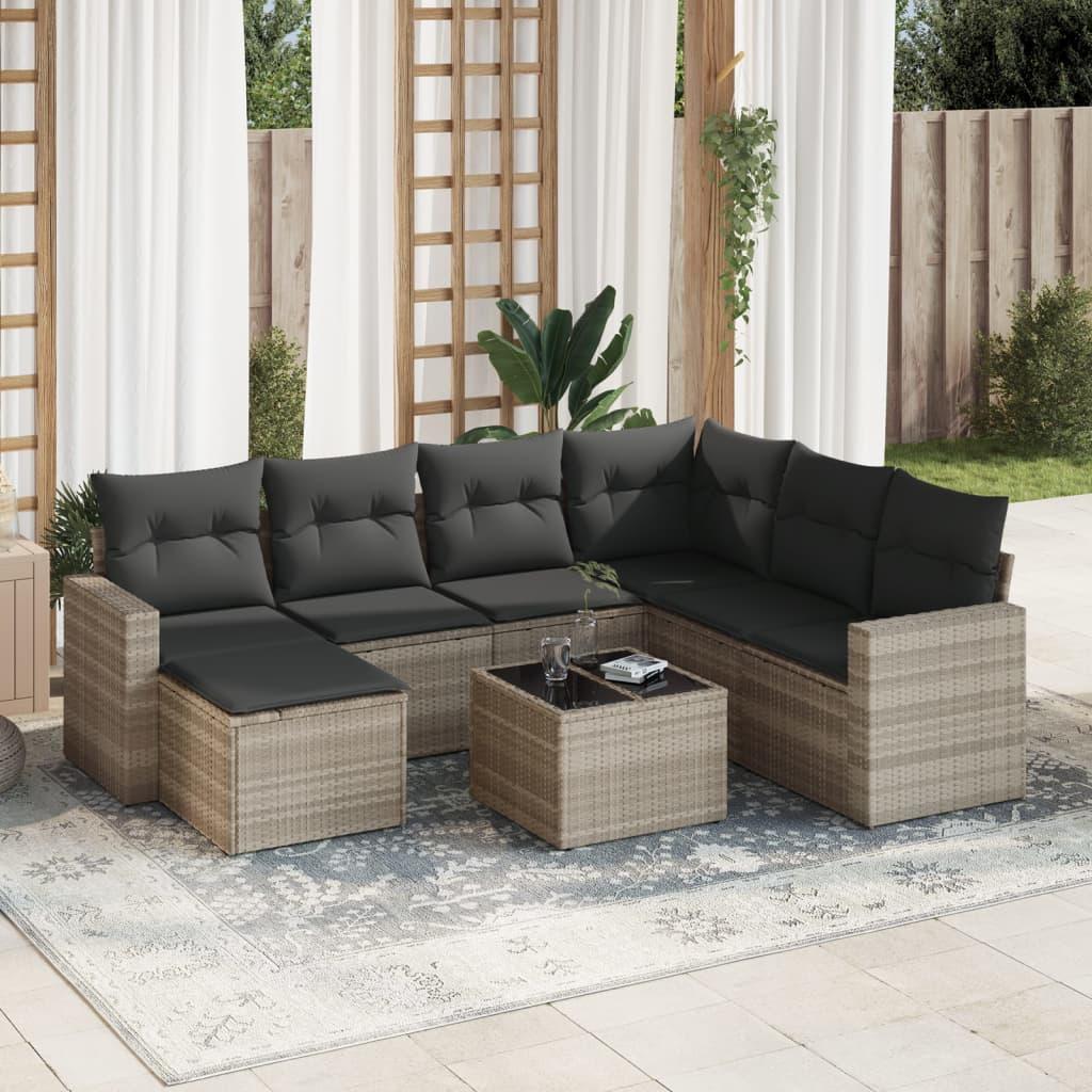 Sofasæt Til Haven 8 Dele Med Hynder Polyrattan Beige - Lysegrå / Med bord