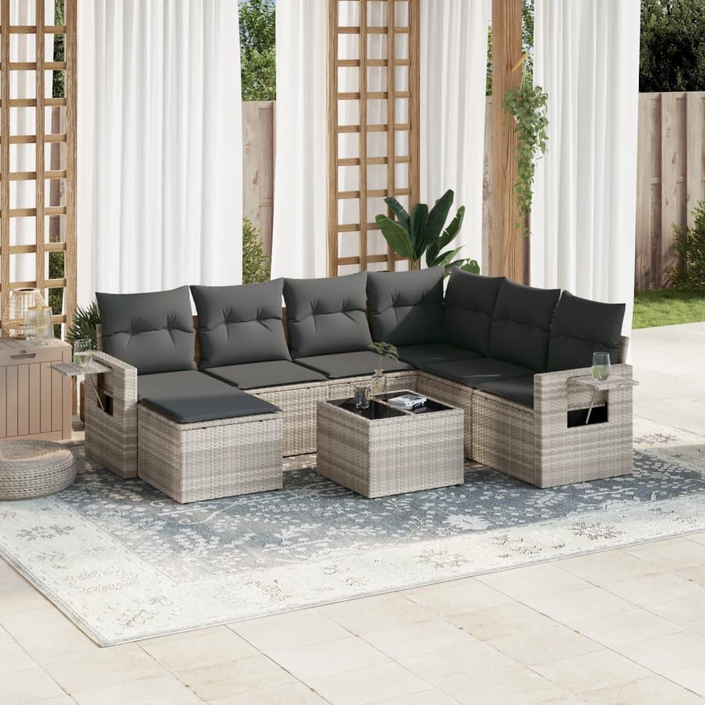 vidaXL sofasæt til haven 8 dele med hynder polyrattan lysegrå