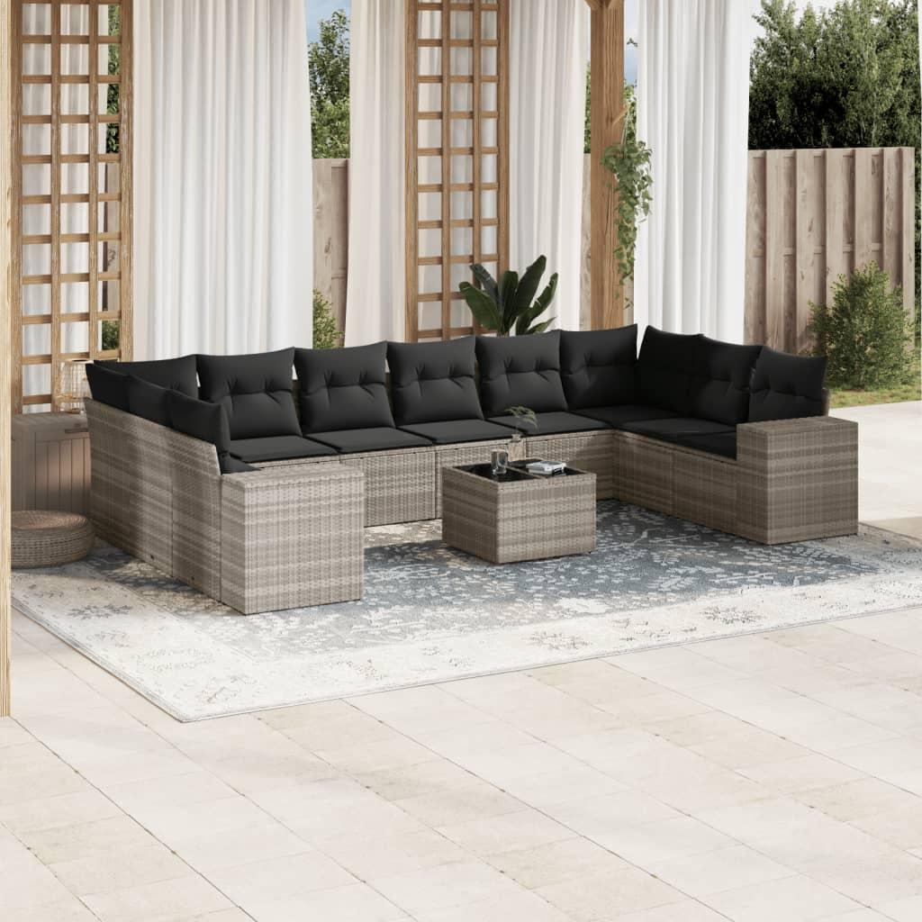 Sofasæt Til Haven 11 Dele Med Hynder Polyrattan - Lysegrå og mørkegrå / Med bord