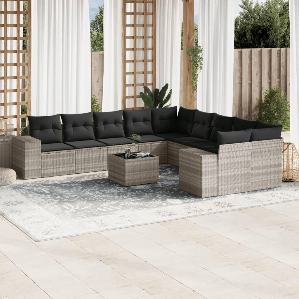 Sofasæt Til Haven 11 Dele Med Hynder Polyrattan - Lysegrå og mørkegrå / Med bord