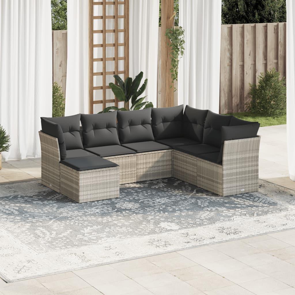 Sofasæt Til Haven 8 Dele Med Hynder Polyrattan - Lysegrå / Med bord