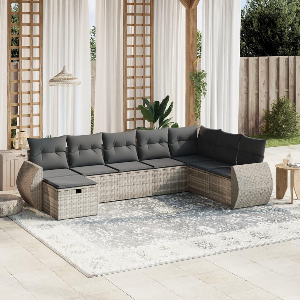 Sofasæt Til Haven 8 Dele Med Hynder Polyrattan - Lysegrå / Uden bord og opbevaring