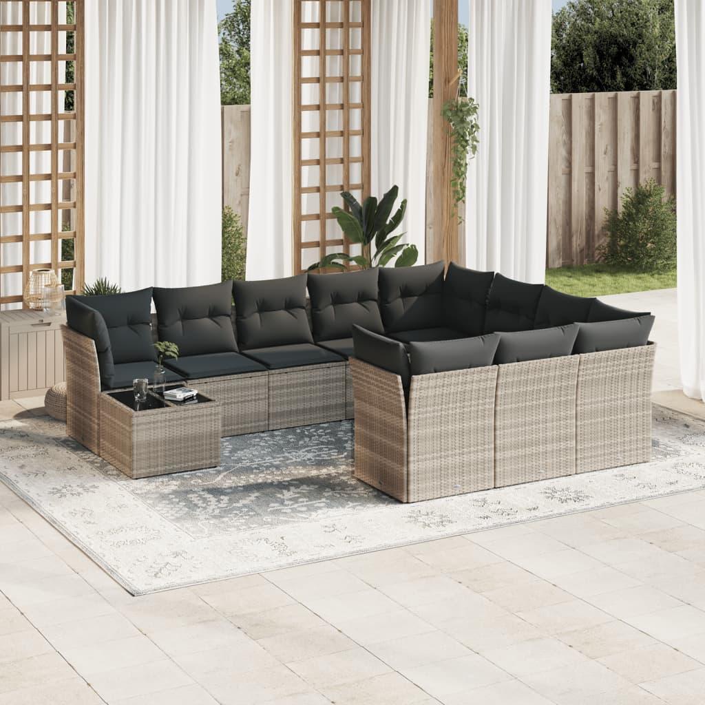 Sofasæt Til Haven 11 Dele Med Hynder Polyrattan Beige - Lysegrå