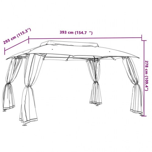 Pavillon 3,93x2,93 m dobbelt tag + meshvægge stål cremefarvet