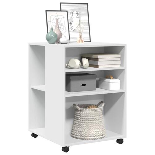 Sidebord med hjul 55x60x78 cm konstrueret træ hvid