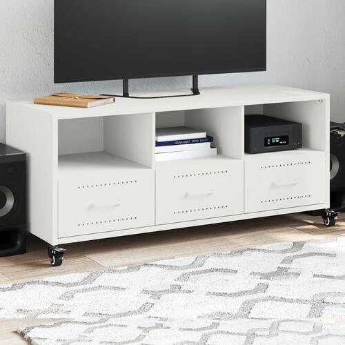 Tv-bord 100,5x39x43,5 cm koldvalset stål hvid