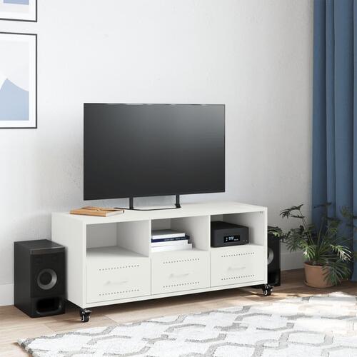 Tv-bord 100,5x39x43,5 cm koldvalset stål hvid