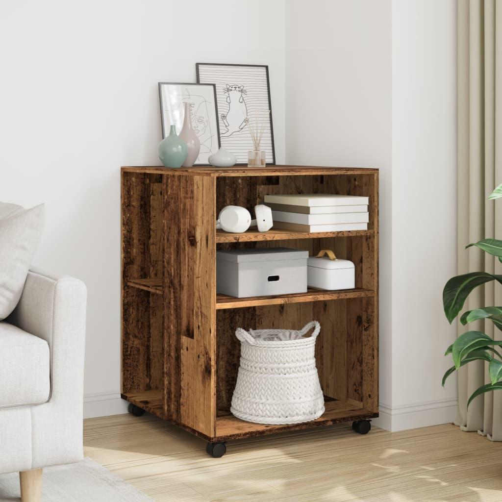 Sidebord med hjul 55x60x78 cm konstrueret træ gammelt trælook
