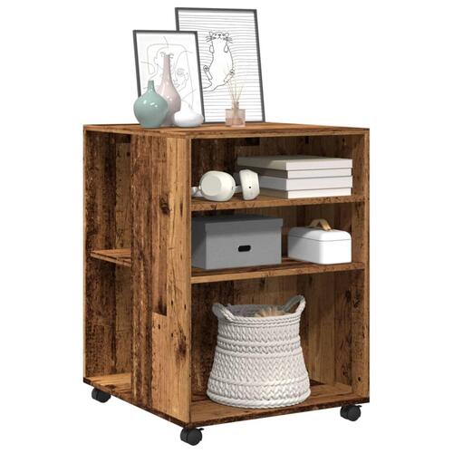 Sidebord med hjul 55x60x78 cm konstrueret træ gammelt trælook