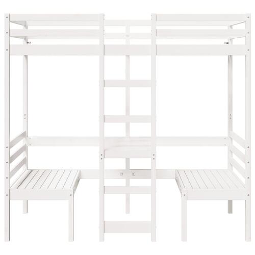 Højseng med skrivebord og stole 90x190 cm massivt fyrretræ hvid