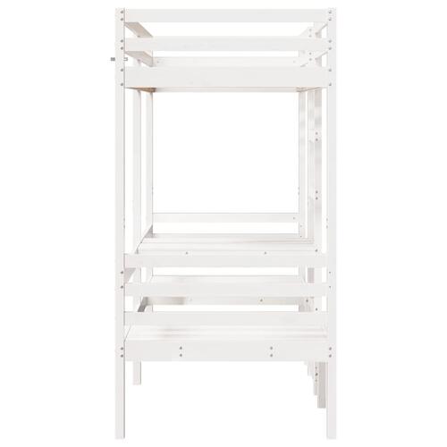 Højseng med skrivebord og stole 90x190 cm massivt fyrretræ hvid