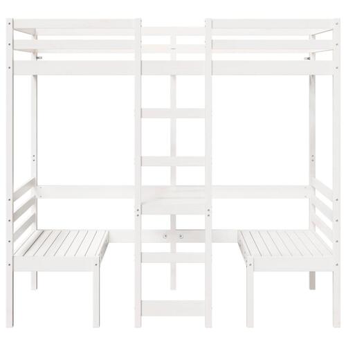 Højseng med skrivebord og stole 80x200 cm massivt fyrretræ hvid