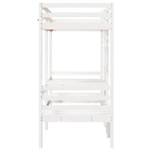Højseng med skrivebord og stole 80x200 cm massivt fyrretræ hvid