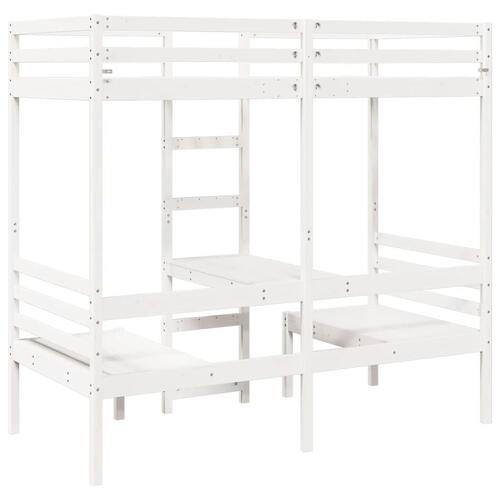 Højseng med skrivebord og stole 80x200 cm massivt fyrretræ hvid