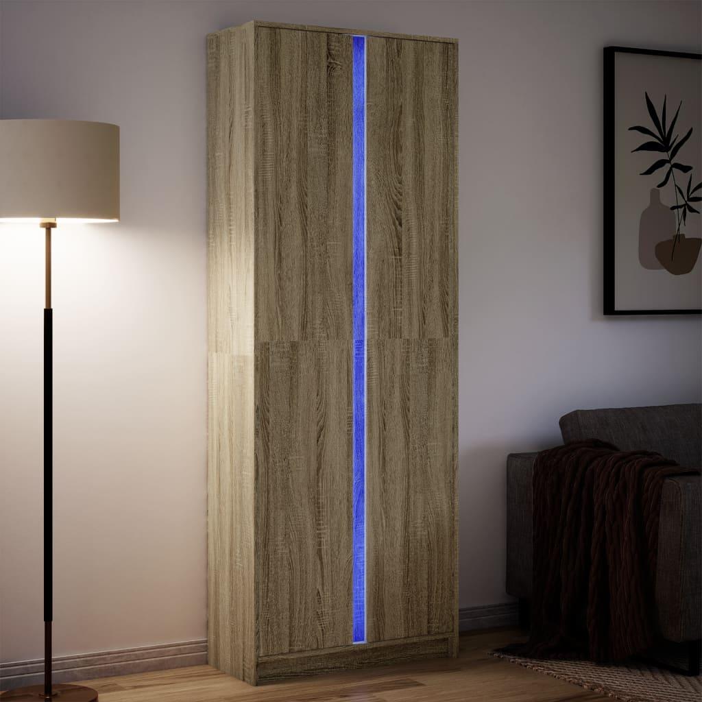 Skab med LED-lys 74x32,5x200 cm konstrueret træ sonoma-eg