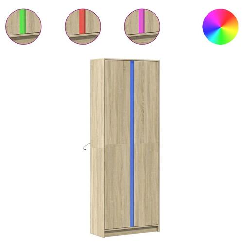 Skab med LED-lys 74x32,5x200 cm konstrueret træ sonoma-eg