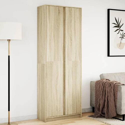 Skab med LED-lys 74x32,5x200 cm konstrueret træ sonoma-eg