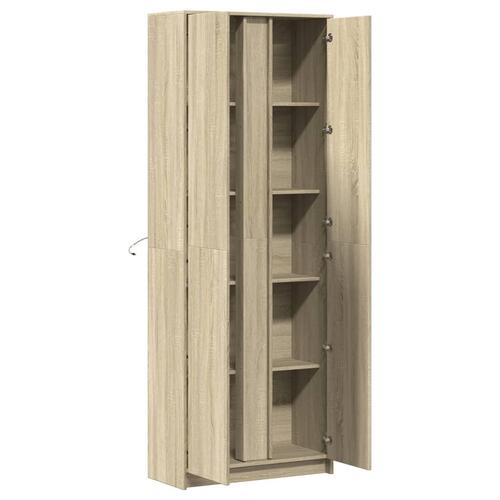 Skab med LED-lys 74x32,5x200 cm konstrueret træ sonoma-eg
