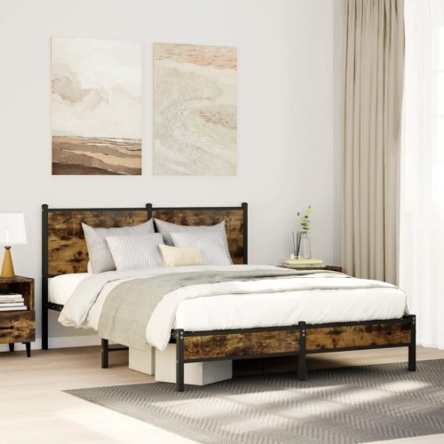 Sengeramme uden madras 140 x 190 cm i metal - røget egetræsfarve