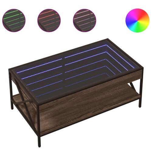 Sofabord med Infinity LED-lys 90x50x38 cm brun egetræsfarve
