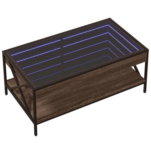 Sofabord med Infinity LED-lys 90x50x38 cm brun egetræsfarve
