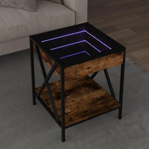 Sofabord med Infinity LED-lys 40x40x49 cm røget egetræsfarve