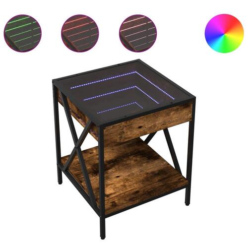 Sofabord med Infinity LED-lys 40x40x49 cm røget egetræsfarve