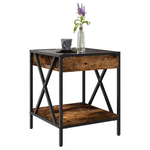 Sofabord med Infinity LED-lys 40x40x49 cm røget egetræsfarve