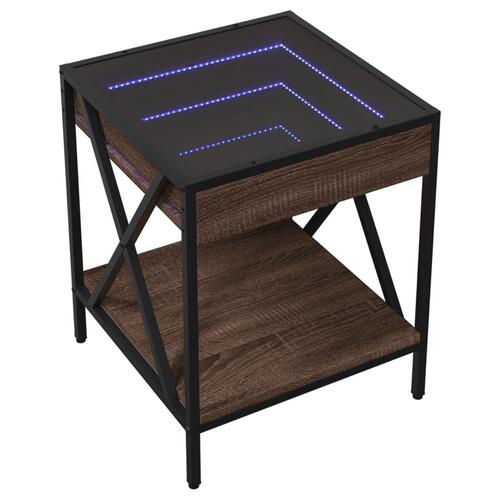 Sofabord med Infinity LED-lys 40x40x49 cm brun egetræsfarve