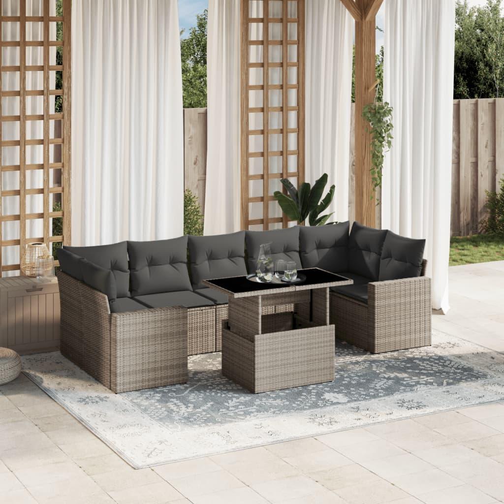 Sofasæt Til Haven 8 Dele Med Hynder Polyrattan Sort - Lysegrå / uden opbevaring