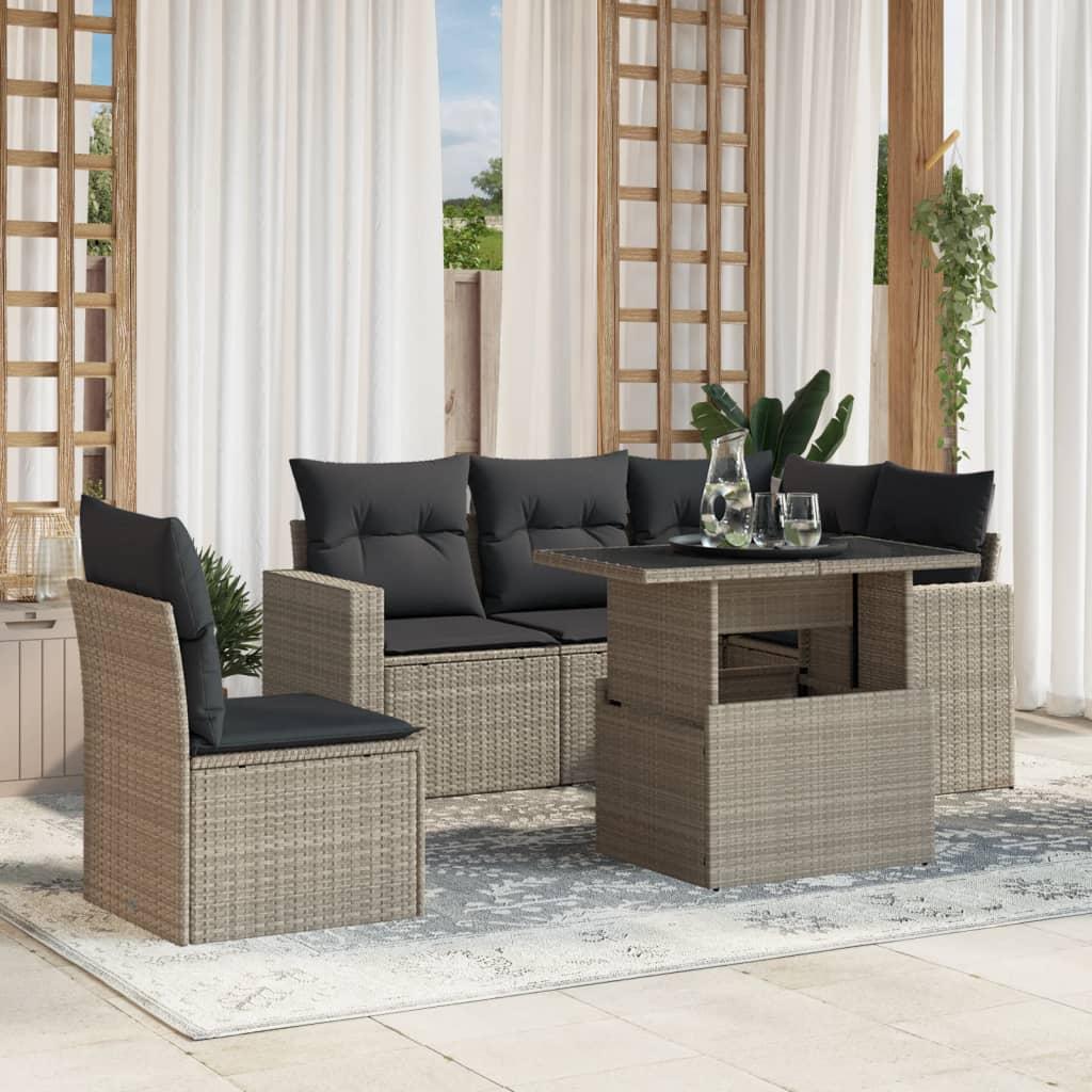 Sofasæt Til Haven 6 Dele Med Hynder Polyrattan - Lysegrå