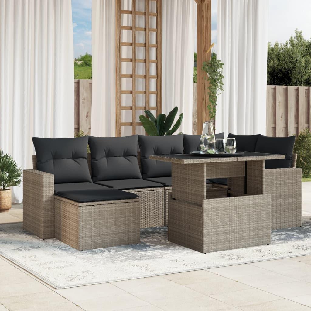 Sofasæt Til Haven 7 Dele Med Hynder Polyrattan - Lysegrå / uden opbevaring