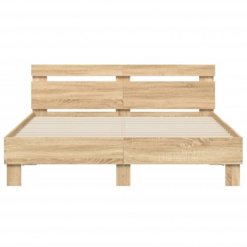 Sengeramme med sengegavl og LED-lys 140x190 cm - sonoma-eg