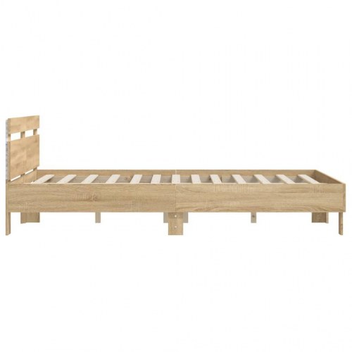 Sengeramme med sengegavl og LED-lys 140x190 cm - sonoma-eg
