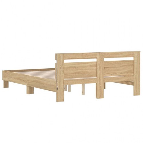 Sengeramme med sengegavl og LED-lys 140x190 cm - sonoma-eg