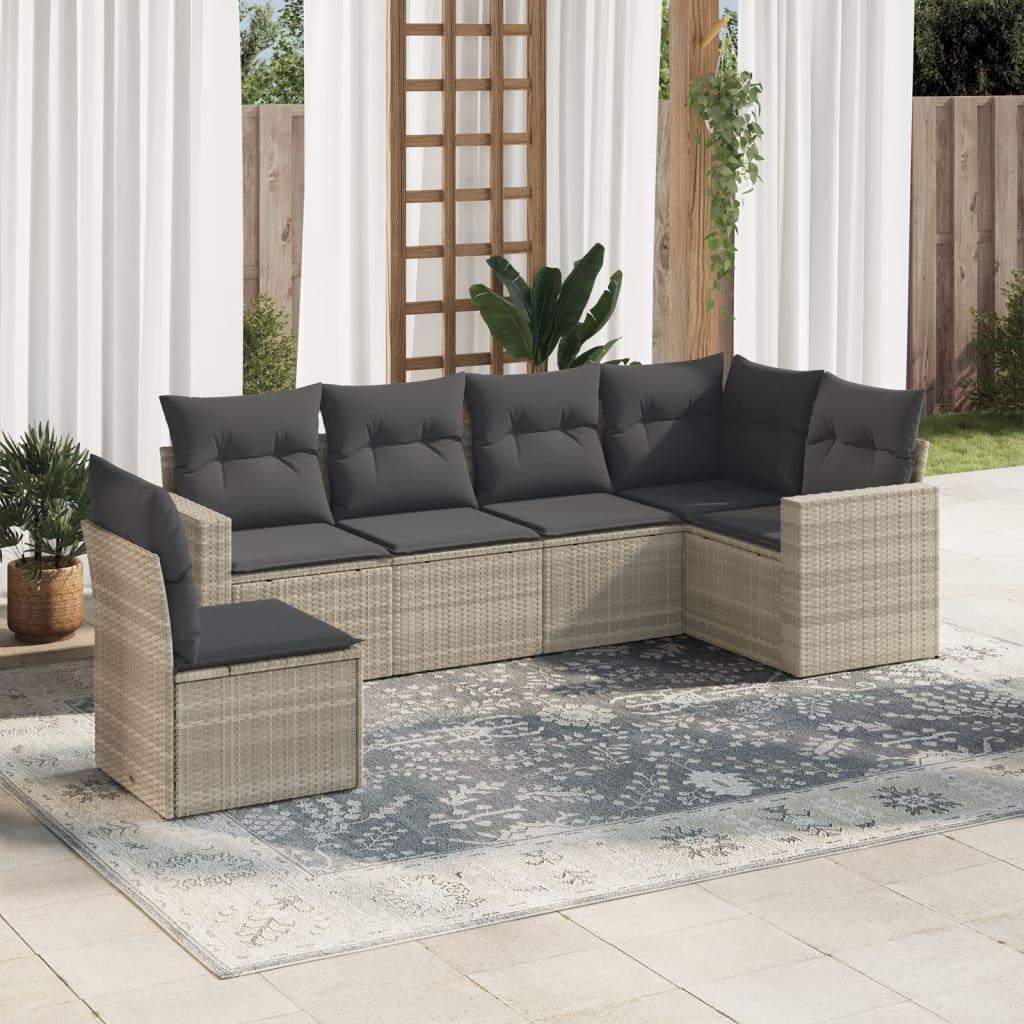 Sofasæt til haven i polyrattan, 6 dele med hynder - lysegrå