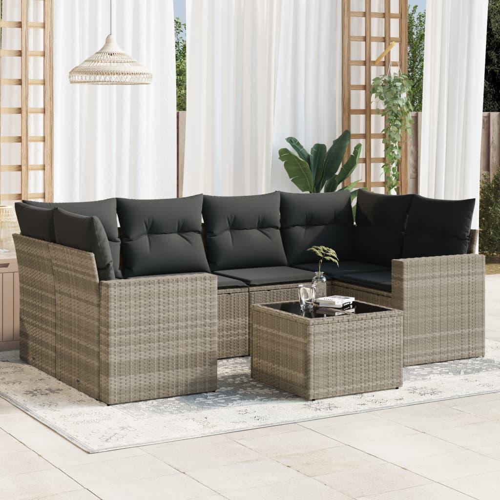 Sofasæt Til Haven 7 Dele Med Hynder Polyrattan - Lysegrå