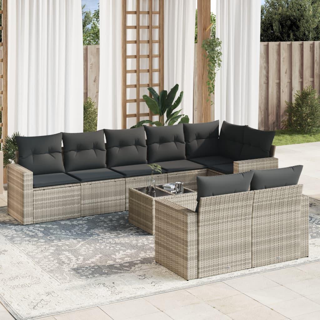 Sofasæt Til Haven 8 Dele Med Hynder Polyrattan Beige - Lysegrå / Med bord