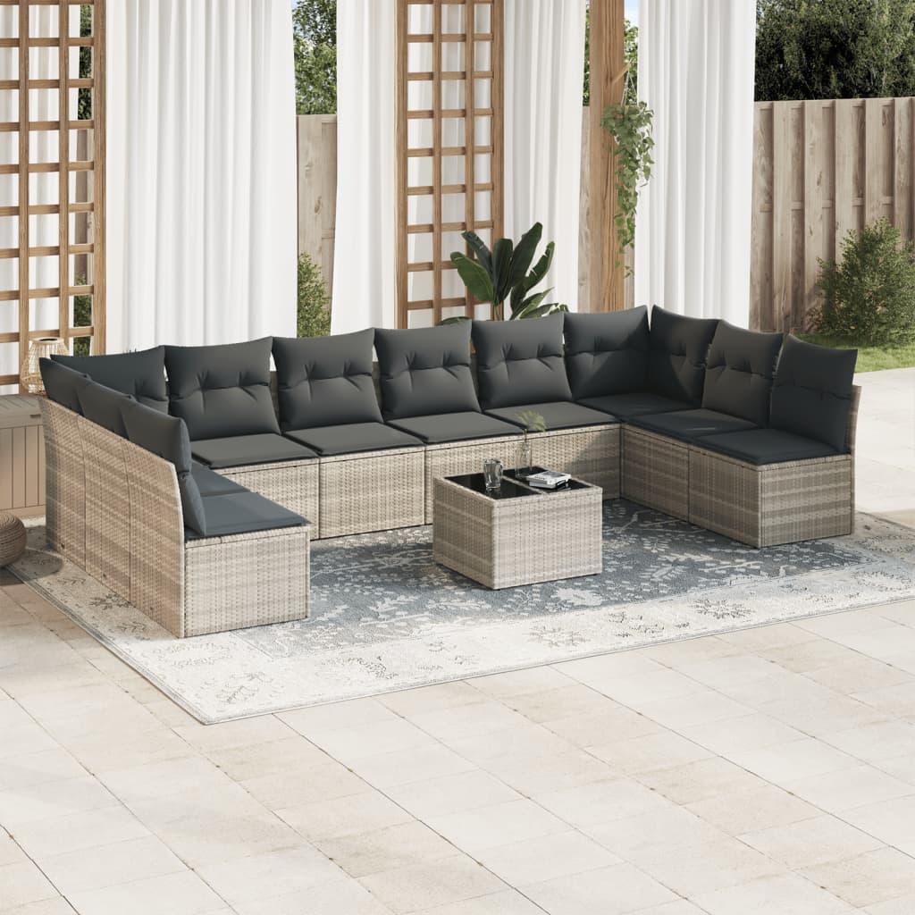 Sofasæt Til Haven 10 Dele Med Hynder Polyrattan - Lysegrå / Med bord