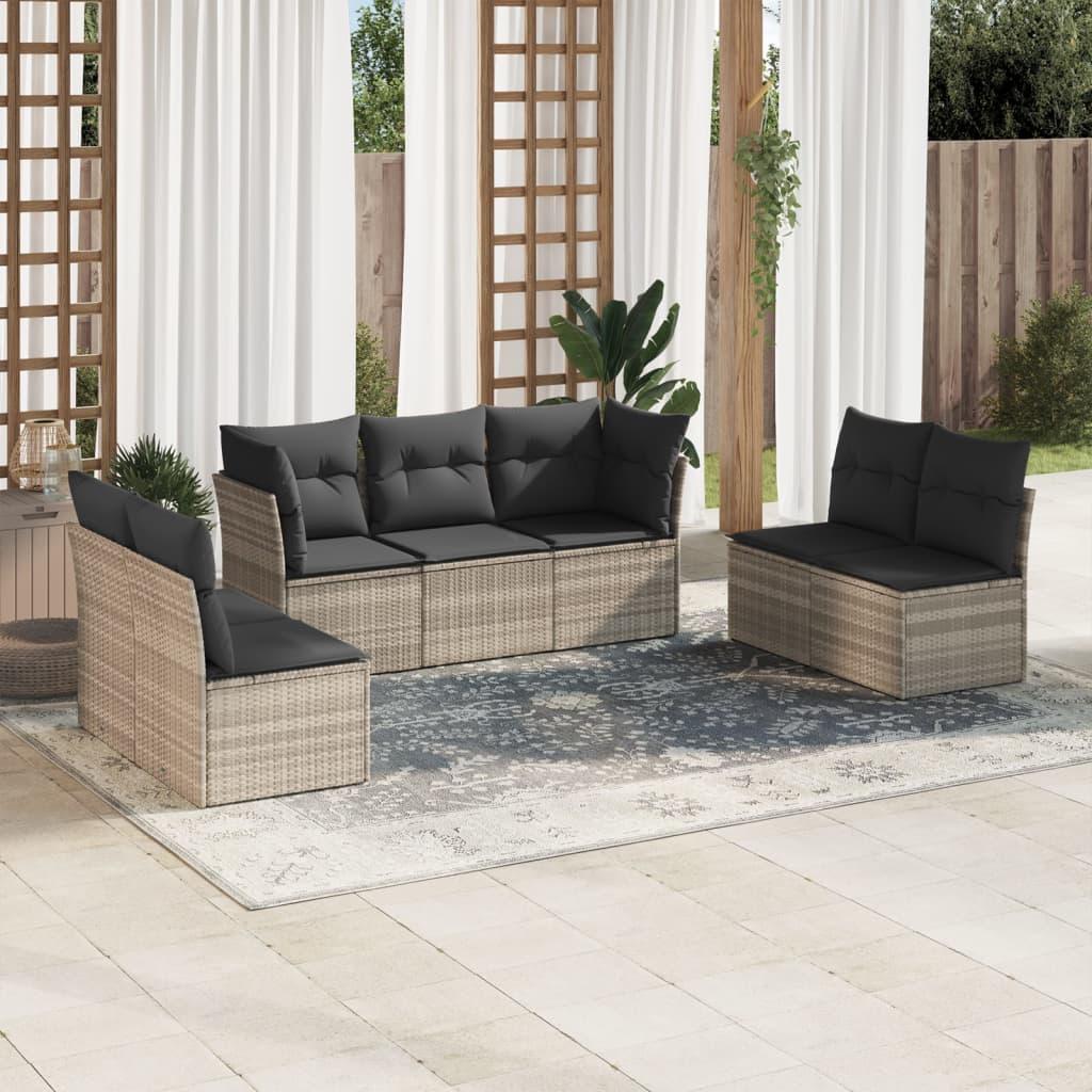 Sofasæt Til Haven 7 Dele Med Hynder Polyrattan Beige - Lysegrå / Uden bord