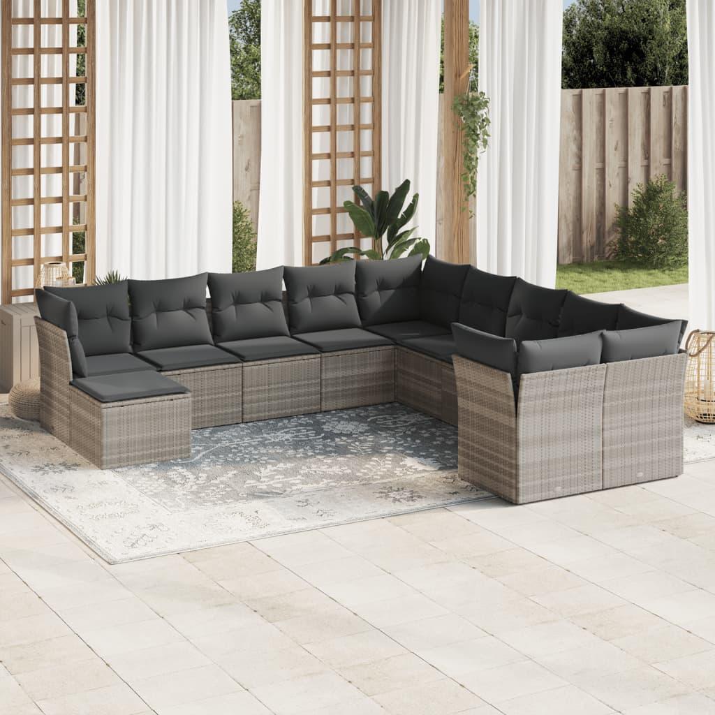 Sofasæt Til Haven 11 Dele Med Hynder Polyrattan - Lysegrå / Uden bord