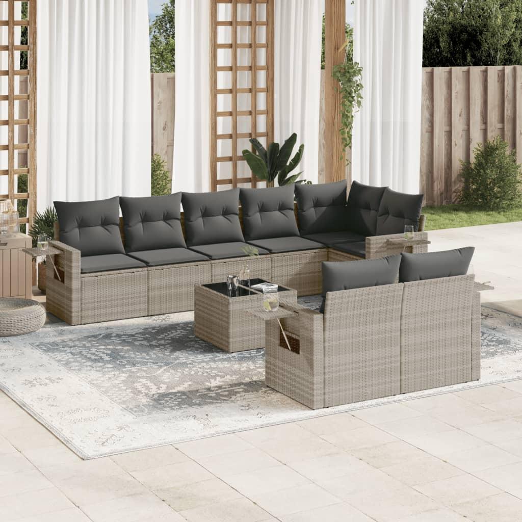 vidaXL sofasæt til haven 9 dele med hynder polyrattan lysegrå