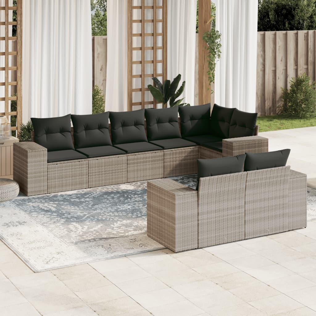 Sofasæt Til Haven 8 Dele Med Hynder Polyrattan Beige - Lysegrå og mørkegrå / Uden bord