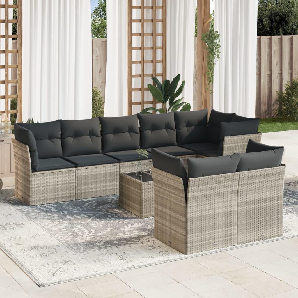 Sofasæt Til Haven 8 Dele Med Hynder Polyrattan Beige - Lysegrå / Med bord
