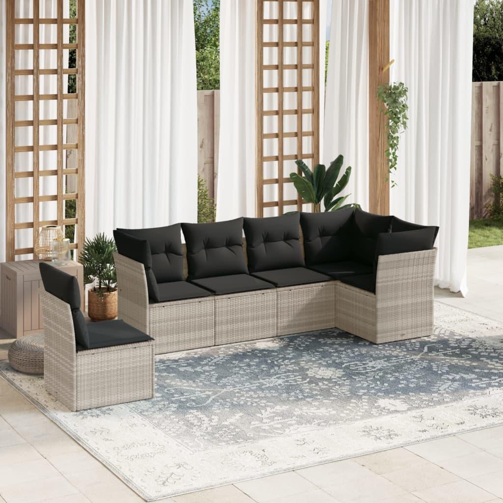 Sofasæt Til Haven 6 Dele Med Hynder Polyrattan - Lysegrå / Uden bord